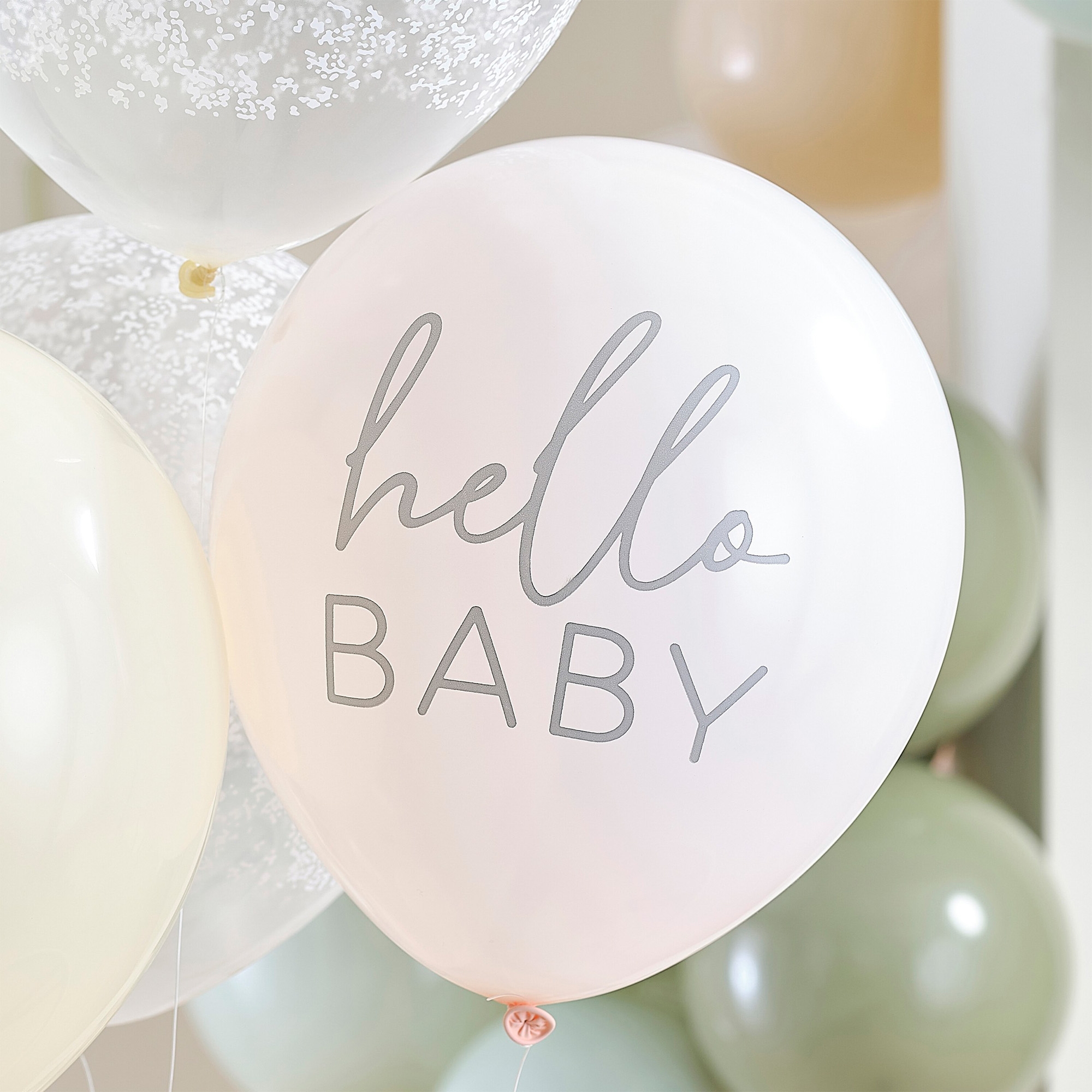 5 Ballons im Set "Hello Baby" Floral Ø 30cm