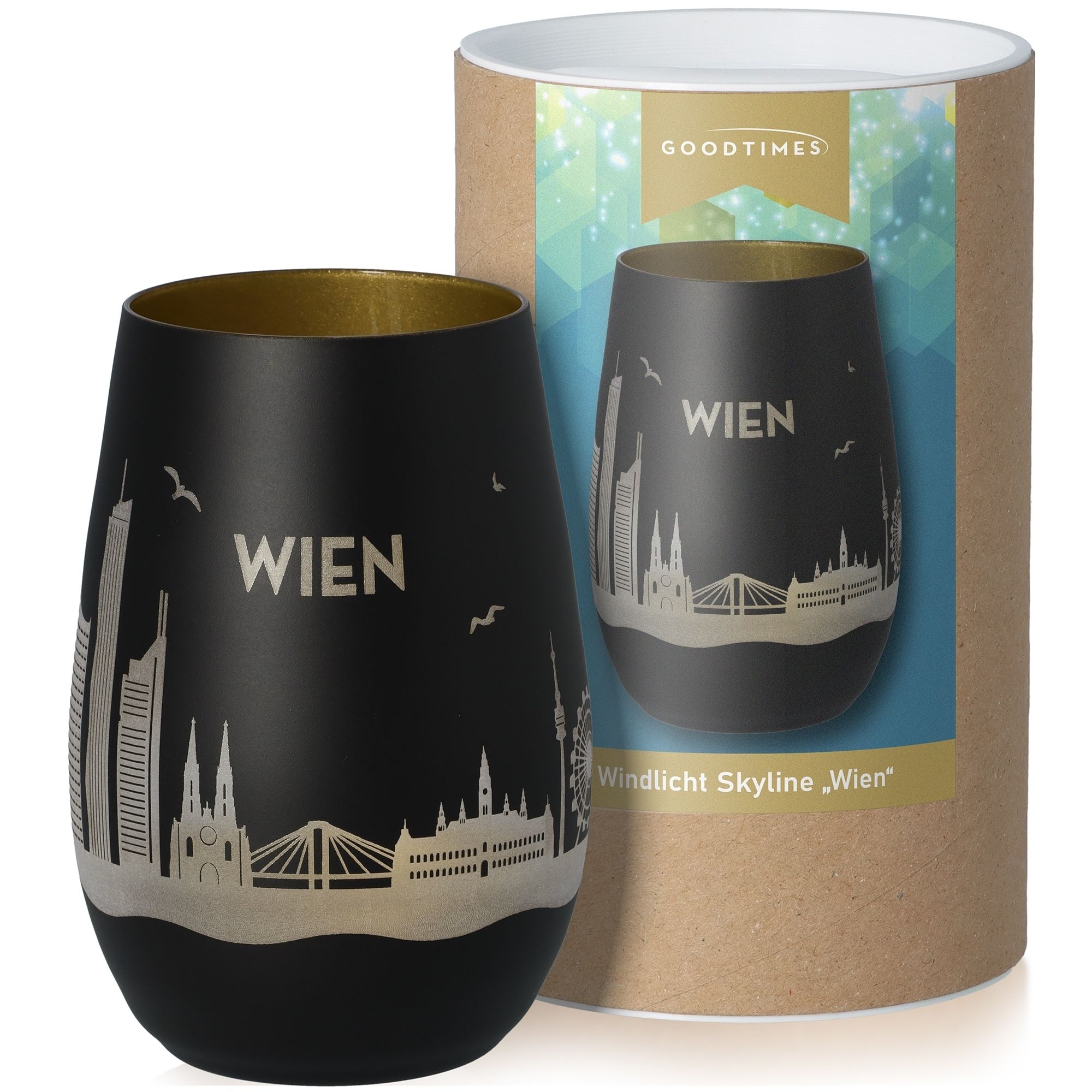 Windlicht Skyline Wien Schwarz/Gold