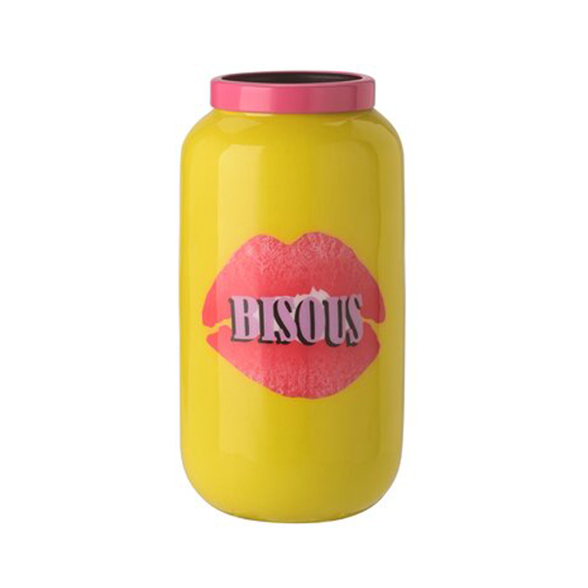 Vase mit Metallring "Bisous", Gelb/Fuchsia - XXS