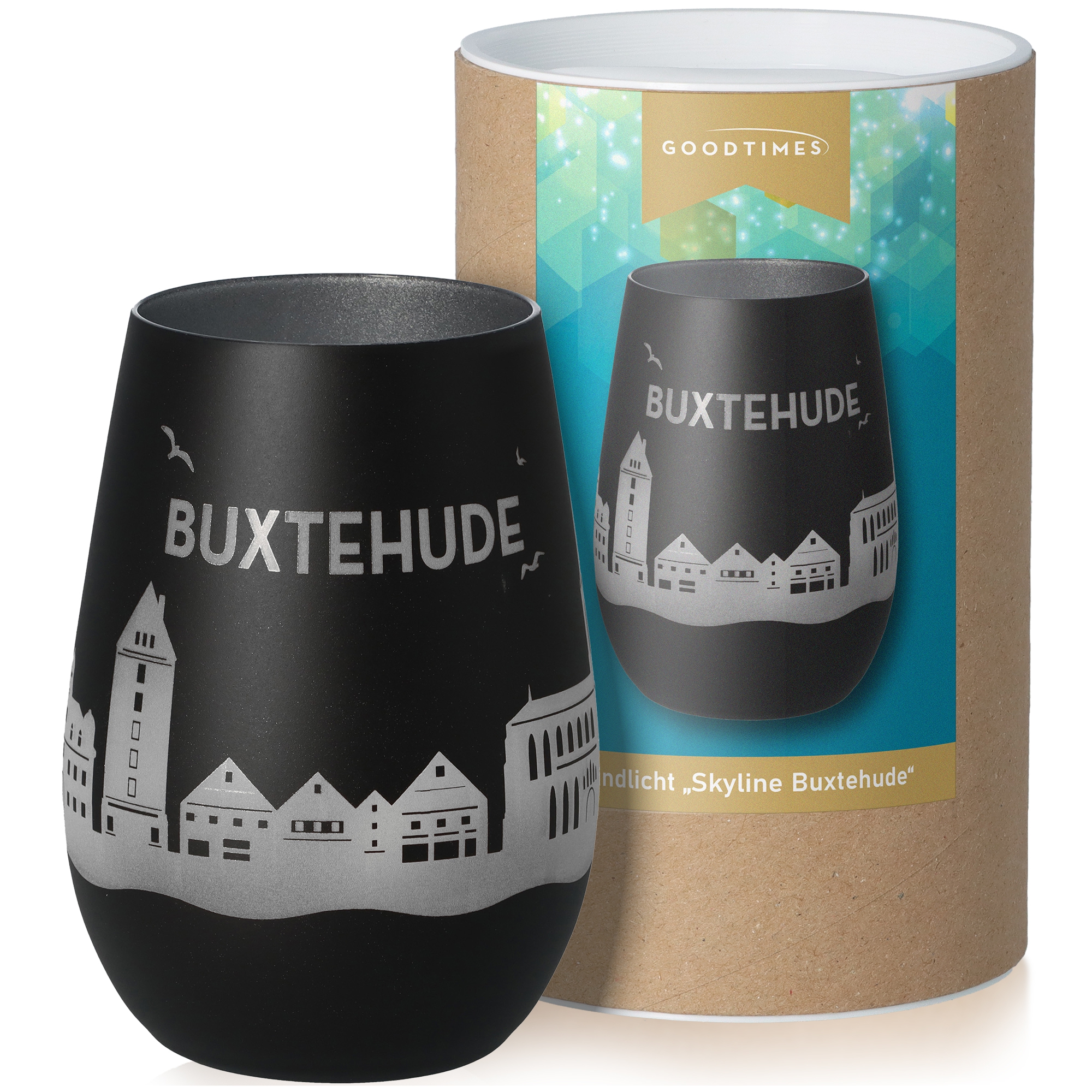 Windlicht Skyline Buxtehude Schwarz/Silber