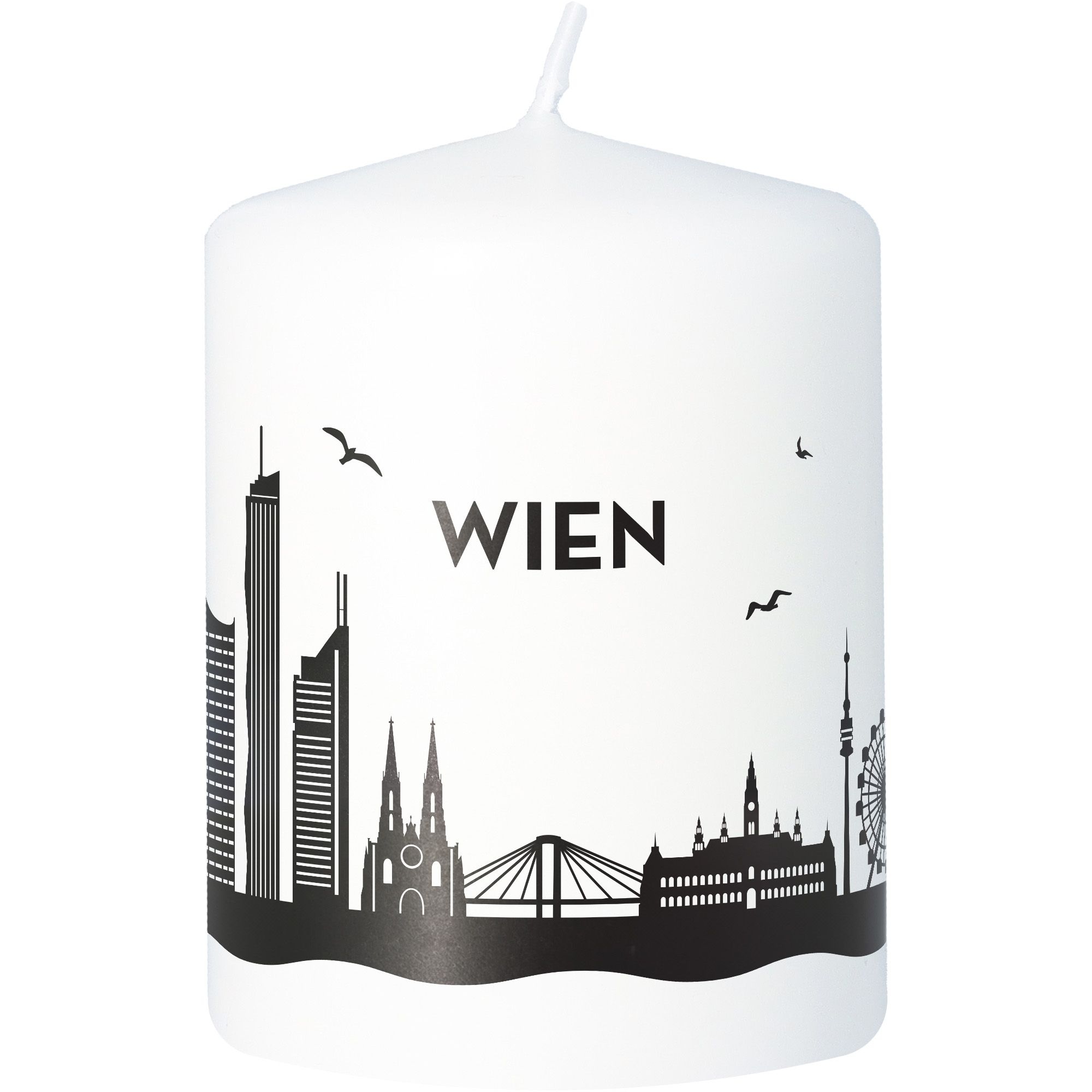 Stumpenkerze Skyline Wien Weiß