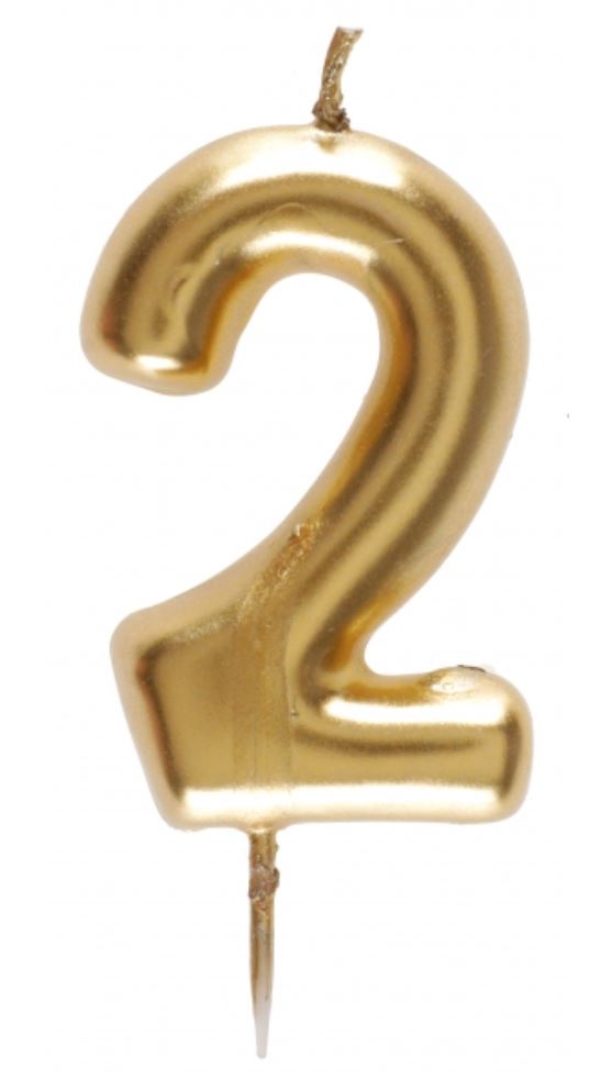 Zahlenkerze "2", Gold