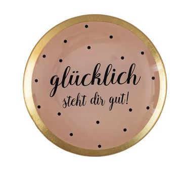 Glasteller "Glücklich steht dir gut!",Rosa/Schwarz - M