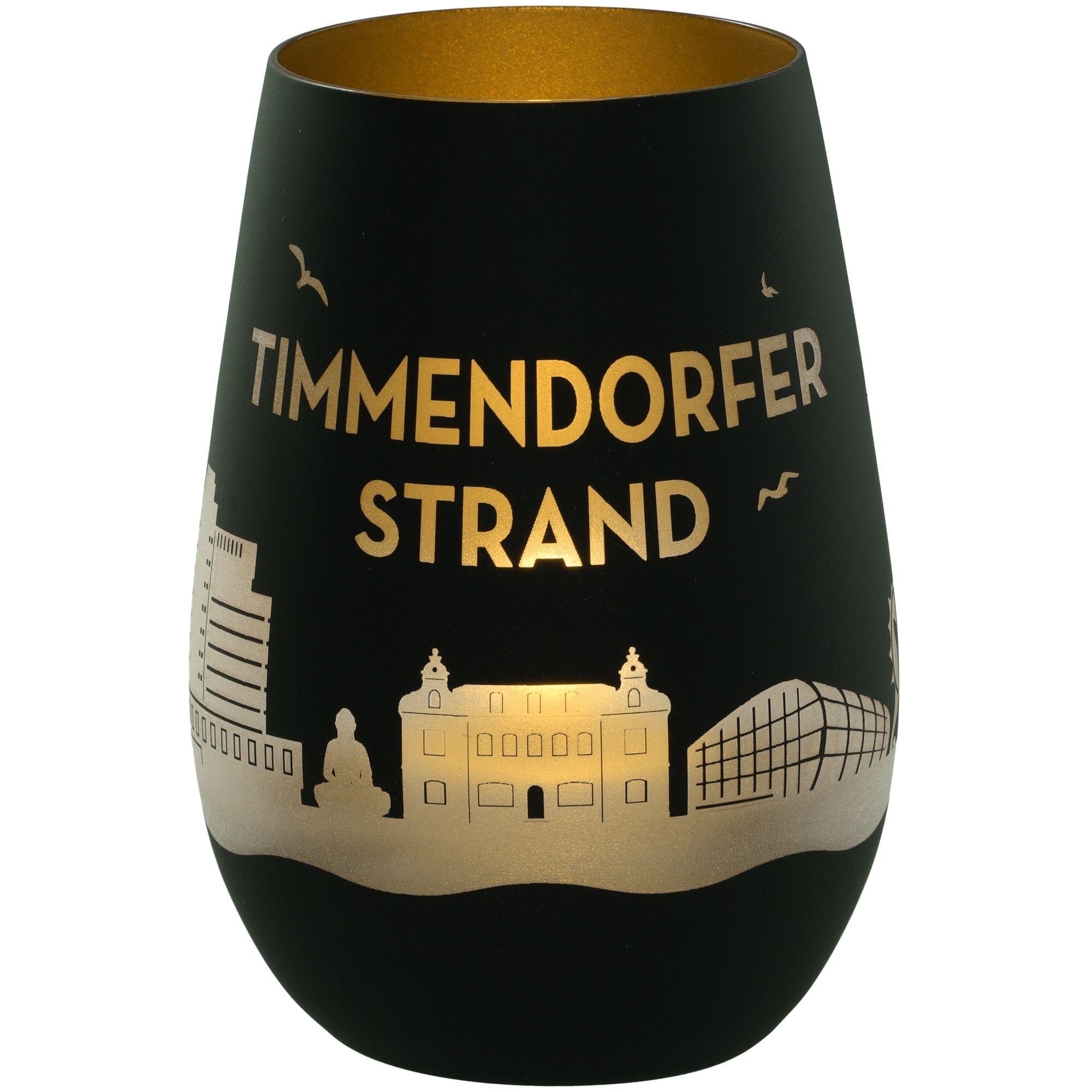 Windlicht Skyline Timmendorfer Strand Schwarz/Gold