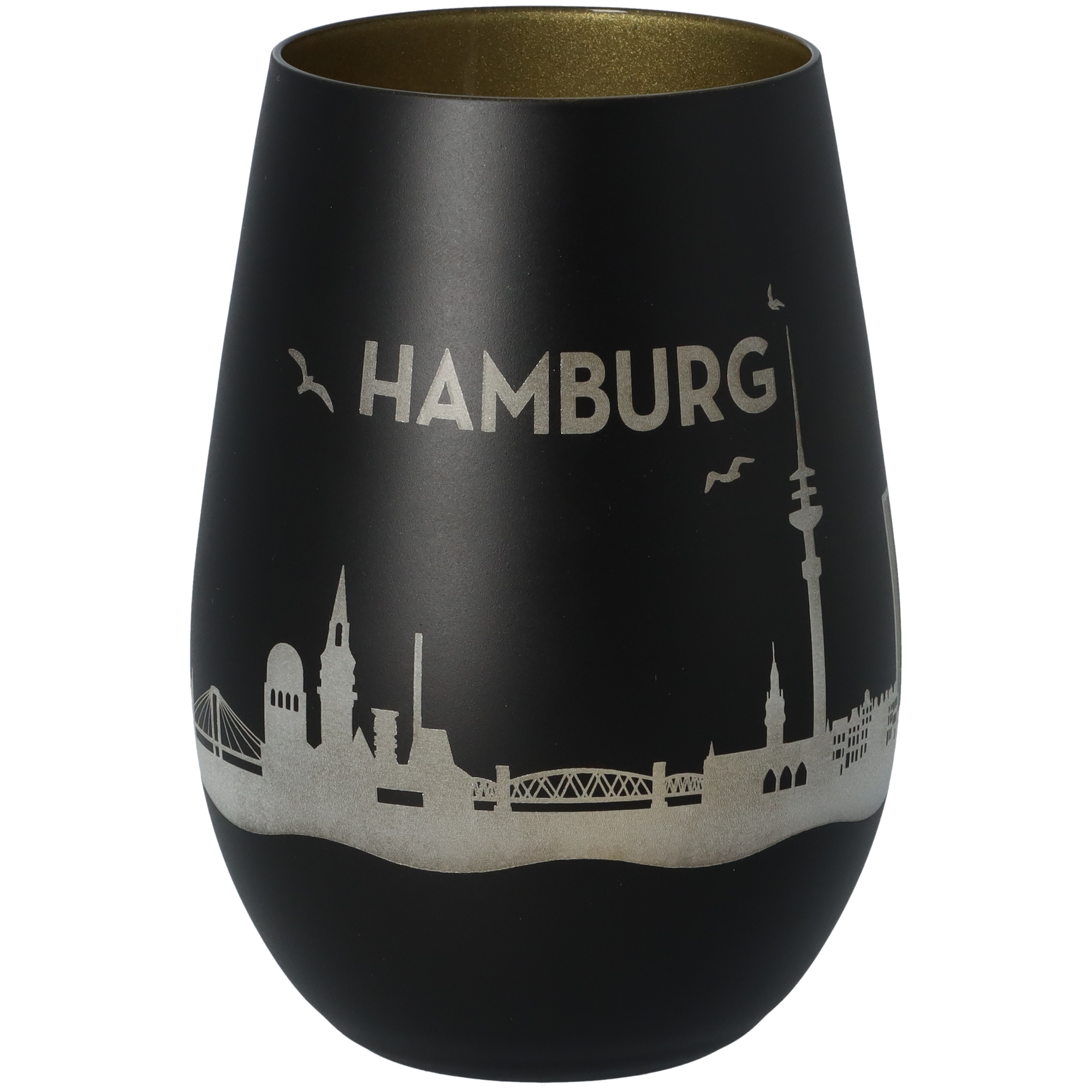 Windlicht Skyline Hamburg Schwarz/Gold