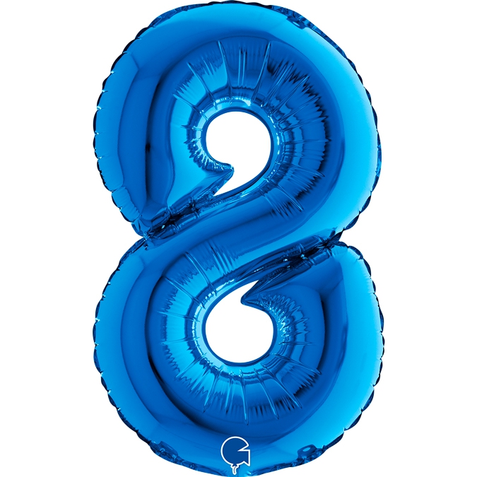 Folienballon Zahl "8" Blau, zur Luftbefüllung, 35 cm