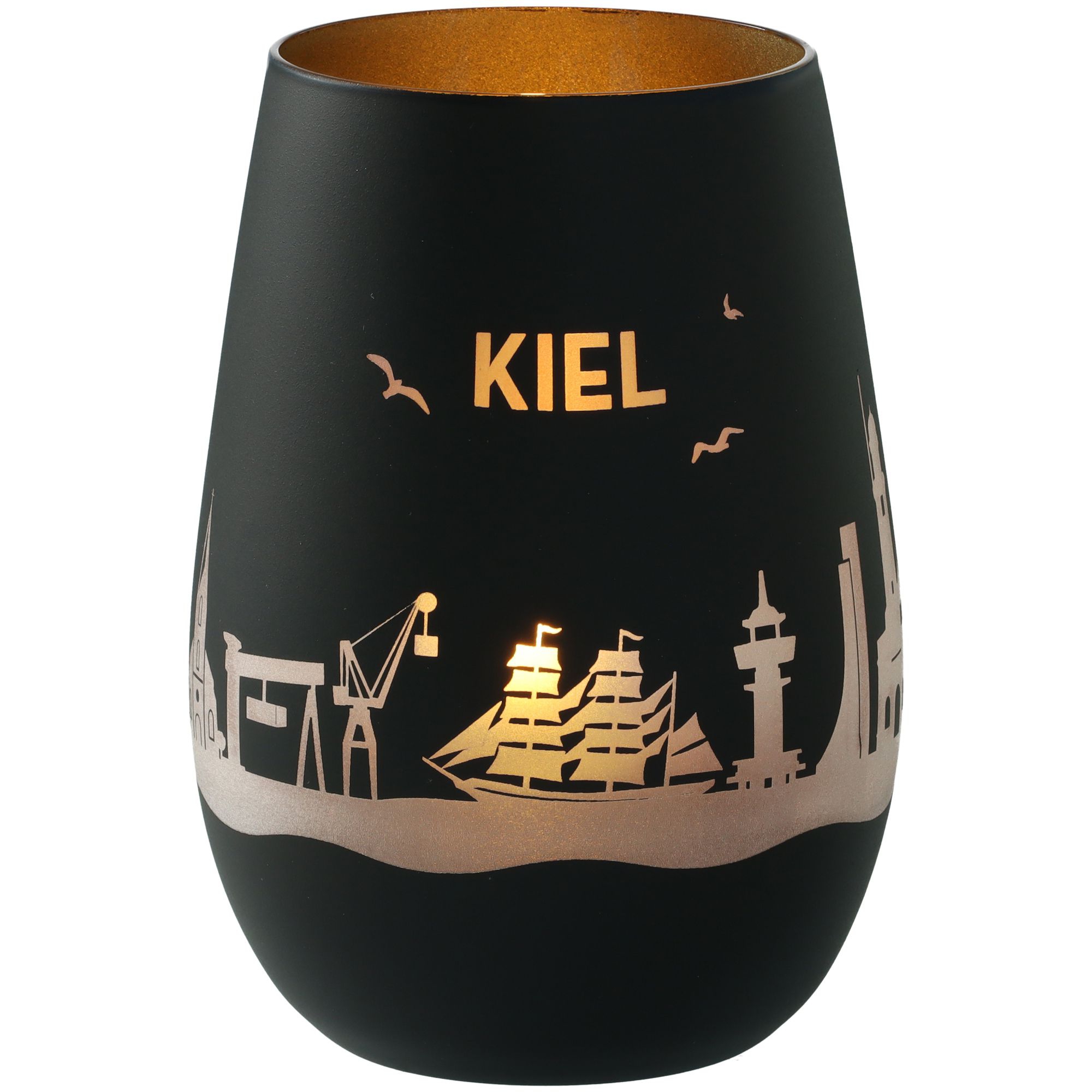 Windlicht Skyline Kiel Schwarz/Gold