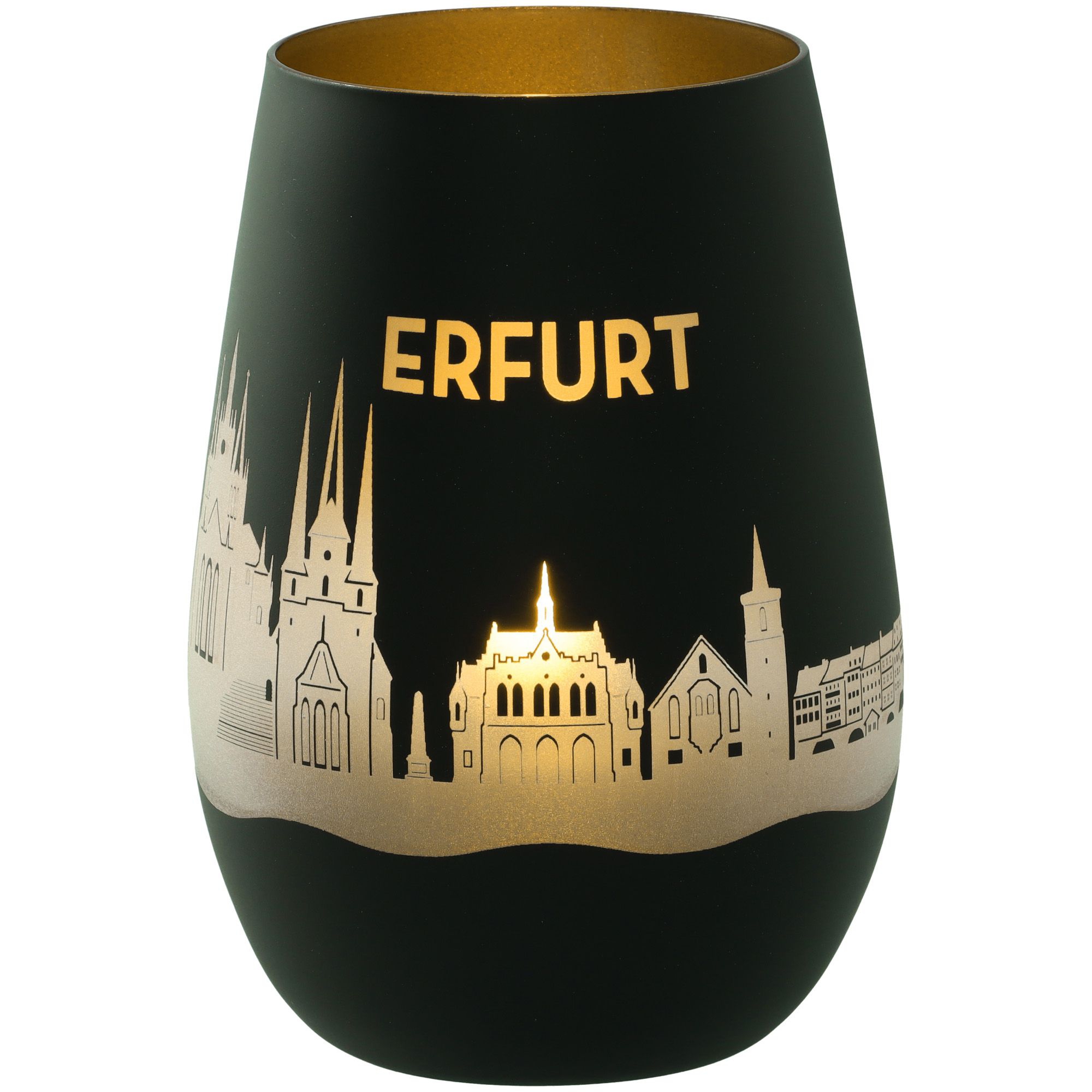 Windlicht Skyline Erfurt Schwarz/Gold