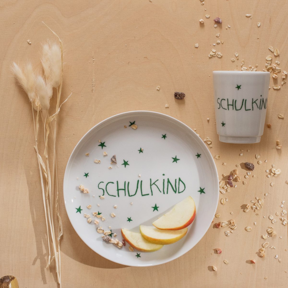 Einschulung - Porzellanteller "Schulkind", Grün