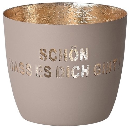 Madras Windlicht "SCHÖN DASS ES DICH GIBT", Sand/Gold - M