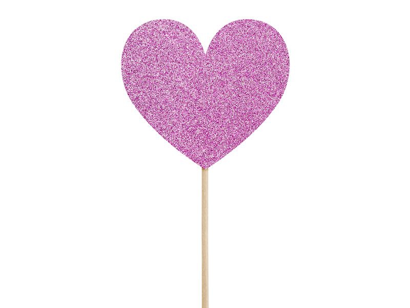 6 Cake Topper "Glitzerherzen", Pink