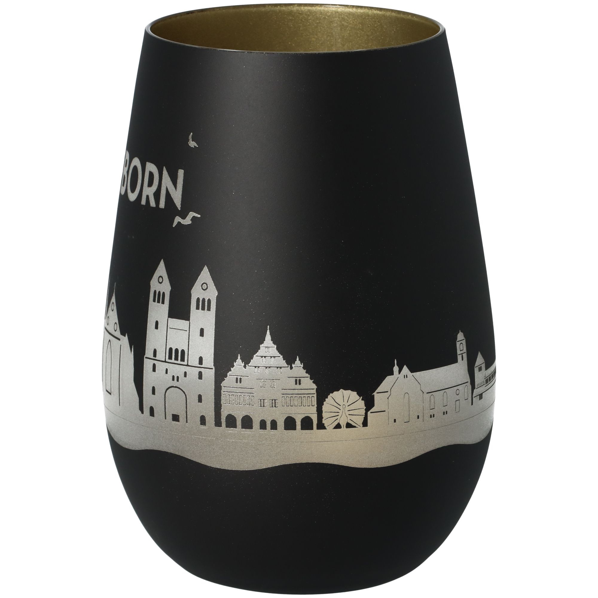 Windlicht Skyline Paderborn Schwarz/Gold