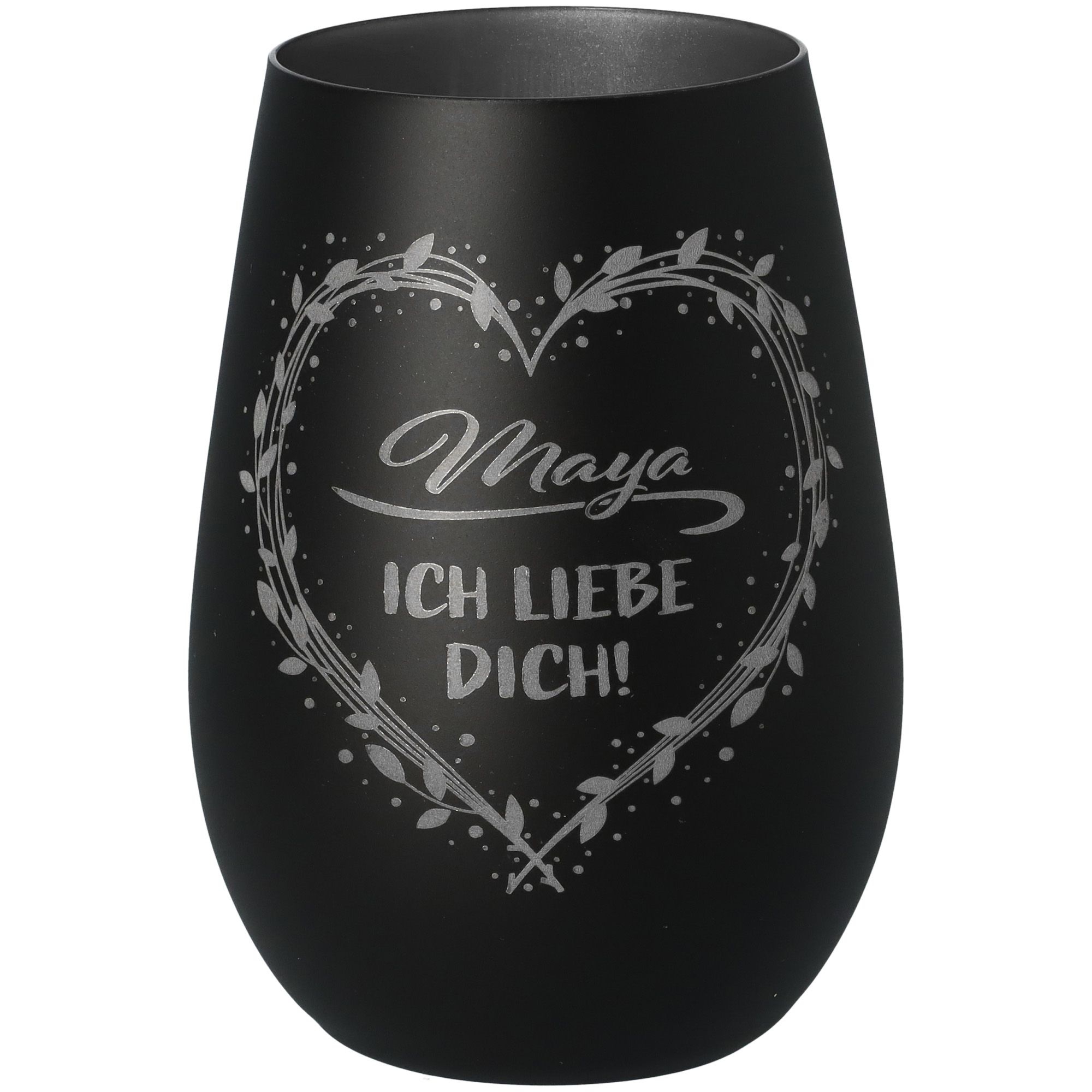 Windlicht Ich liebe dich "Name" Schwarz/Silber