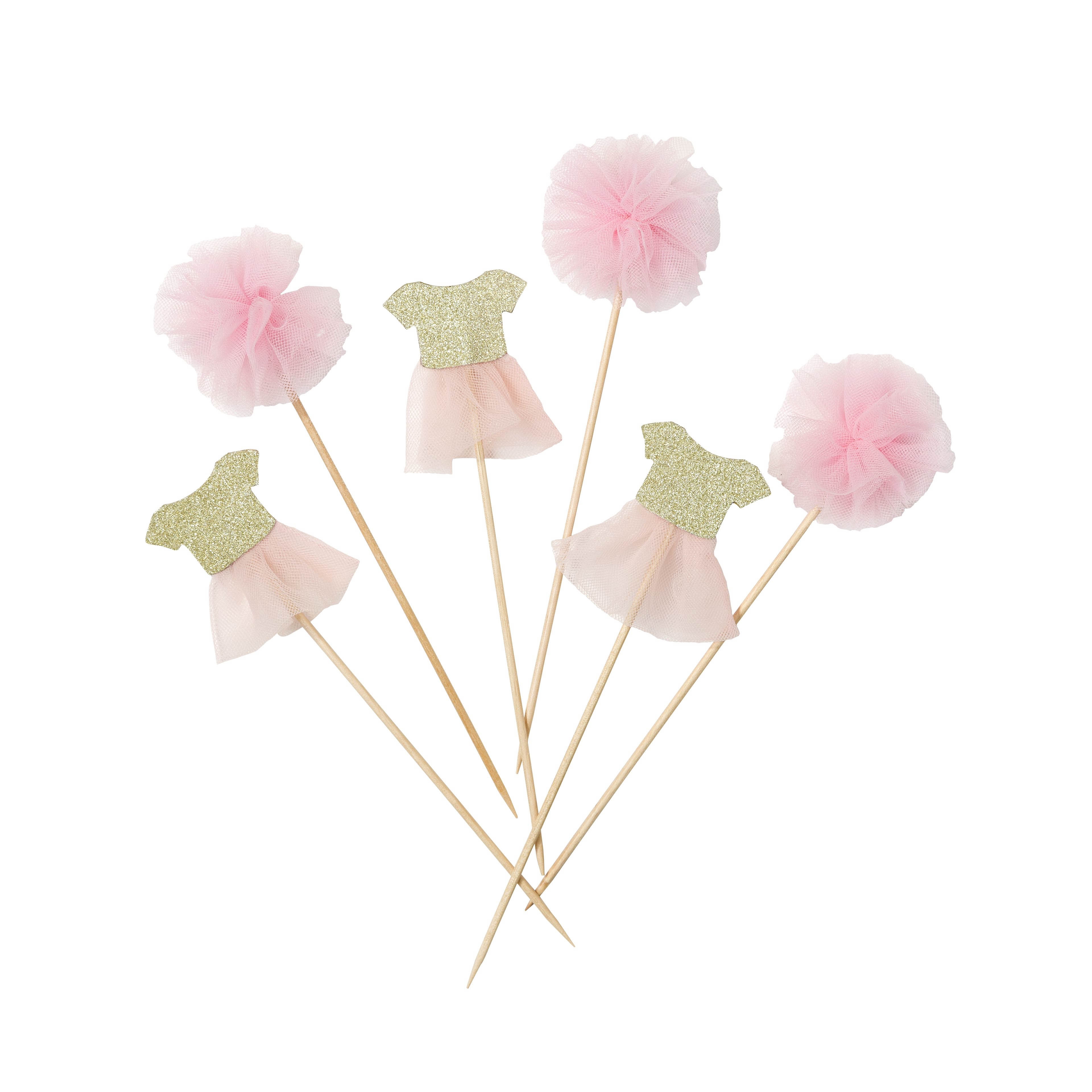 Wir lieben Rosa - 6 Tüll Pom Pom & 6 Tutu Cupcake Topper