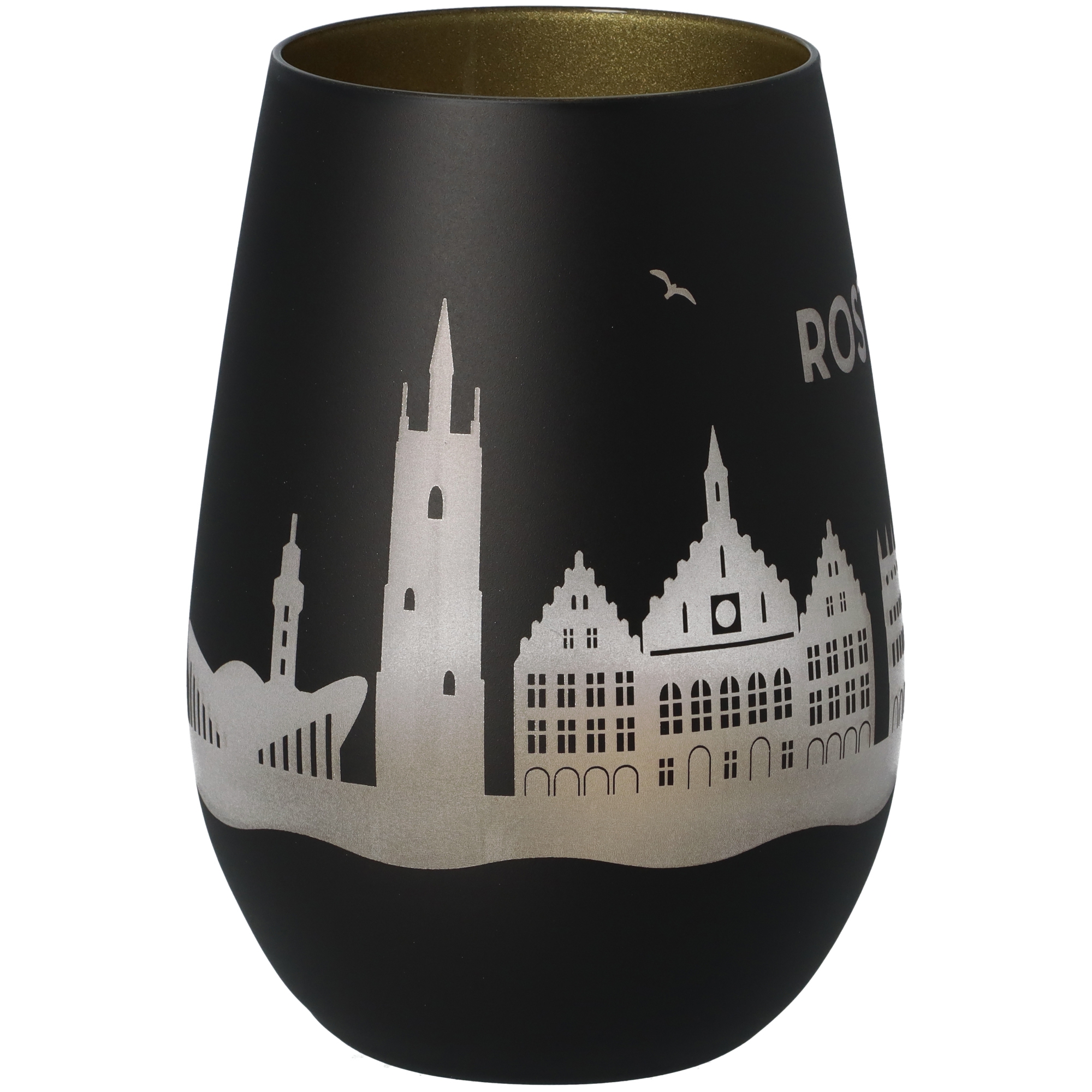 Windlicht Skyline Rostock Schwarz/Gold